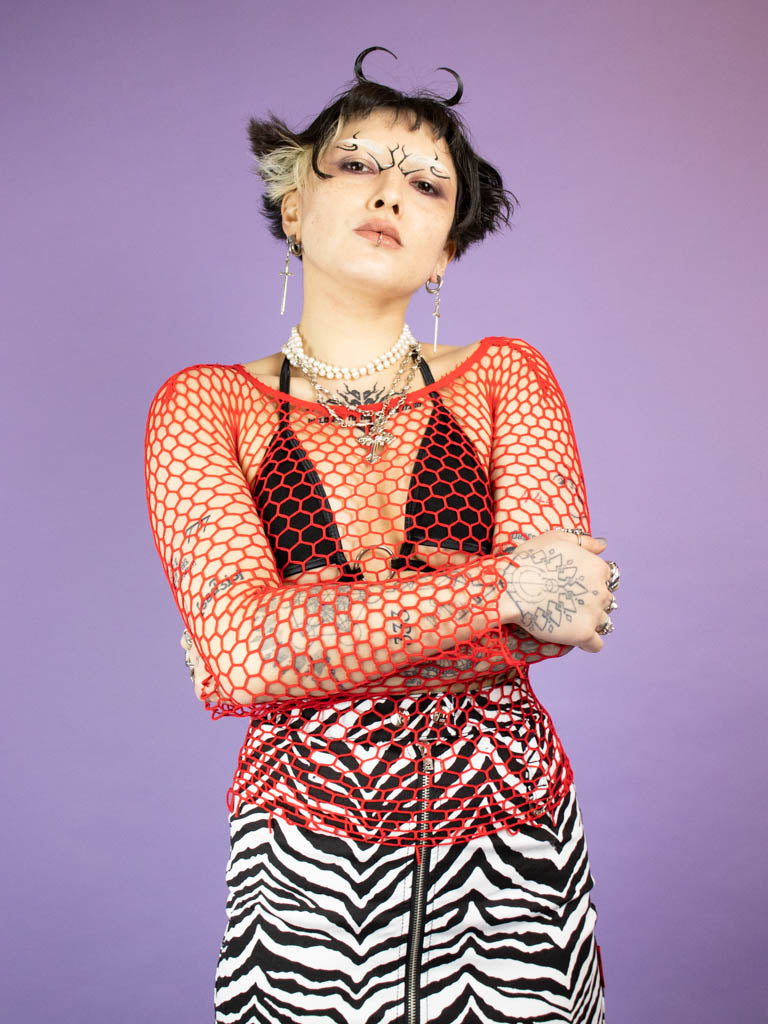 Red best sale fishnet shirt