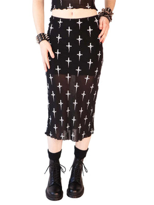 LIP SERVICE DAGGER PRINT MIDI SKIRT LS-213