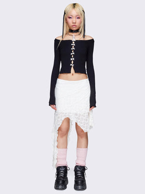 MINGA LONDON AUDREY LACE RUFFLED ASYMMETRICAL SKIRT