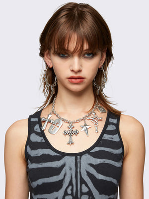 MINGA LONDON BRUTAL CROSS CHARM CHAIN NECKLACE