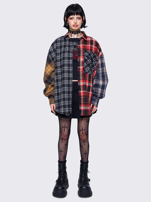 MINGA LONDON INDIE PATCHWORK PLAID SHIRT