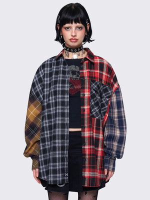 MINGA LONDON INDIE PATCHWORK PLAID SHIRT