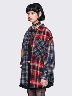 MINGA LONDON INDIE PATCHWORK PLAID SHIRT