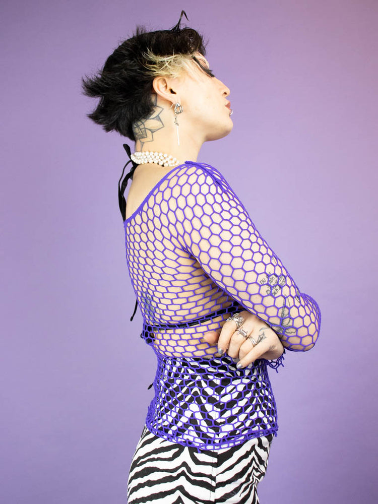 Purple fishnet deals crop top