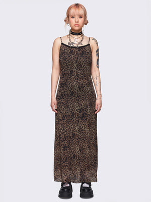 MINGA LONDON NALA LEOPARD MESH MAXI DRESS