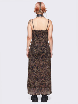 MINGA LONDON NALA LEOPARD MESH MAXI DRESS