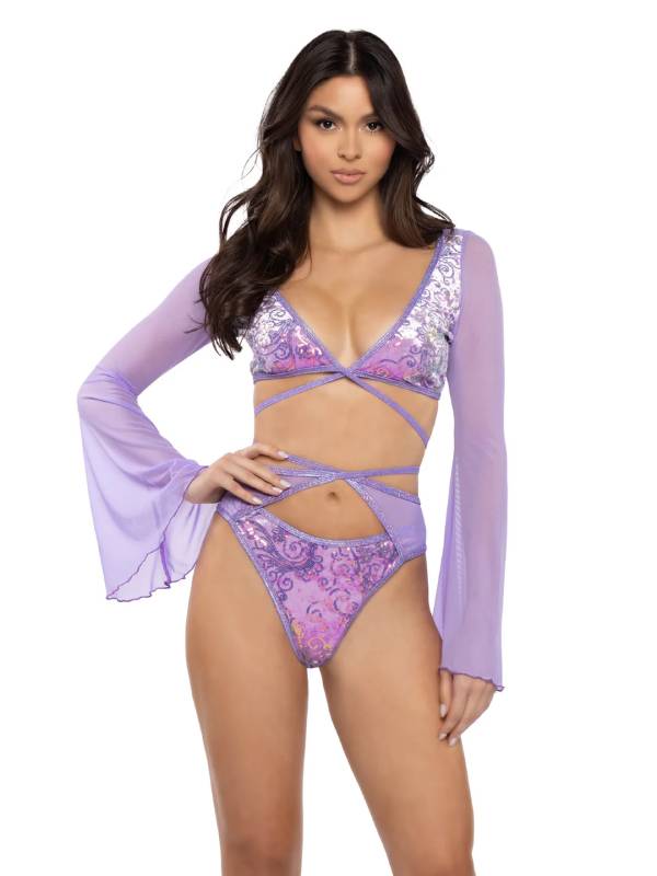 J VALENTINE LAVENDER SEQUIN VELVET WRAP TOP JR133