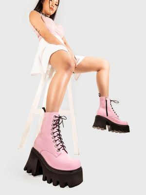 LAMODA RUN TO YOU CHUNKY PLATFORM BOOTS PINK LMF 1370