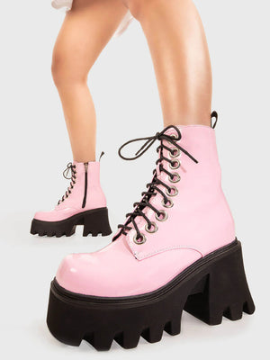 LAMODA RUN TO YOU CHUNKY PLATFORM BOOTS PINK LMF 1370