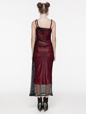 PUNK RAVE MESH SATIN MAXI DRESS RED OQ-721DQF