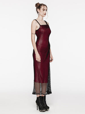 PUNK RAVE MESH SATIN MAXI DRESS RED OQ-721DQF