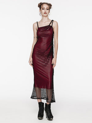 PUNK RAVE MESH SATIN MAXI DRESS RED OQ-721DQF