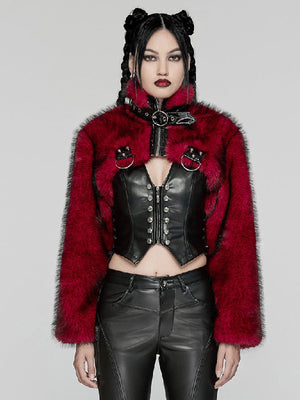 PUNK RAVE CROP FAUX FUR COAT RED WY-1664XDF