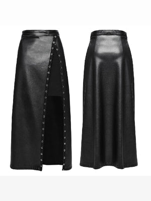 PUNK RAVE EYELET SPLIT FAUX LEATHER SKIRT OPQ-1573BQF