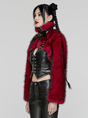 PUNK RAVE CROP FAUX FUR COAT RED WY-1664XDF