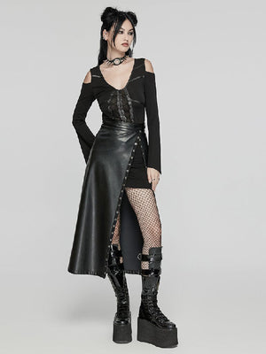 PUNK RAVE EYELET SPLIT FAUX LEATHER SKIRT OPQ-1573BQF