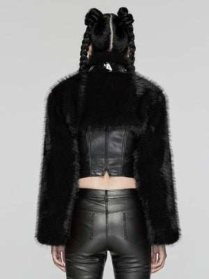 PUNK RAVE BLACK CROP FAUX FUR COAT WY-1664XDF