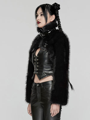 PUNK RAVE BLACK CROP FAUX FUR COAT WY-1664XDF