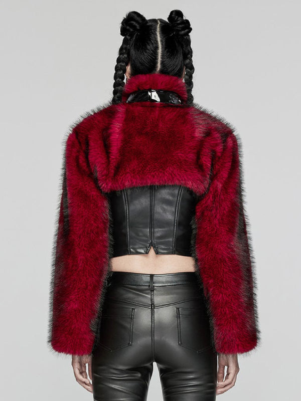 PUNK RAVE CROP FAUX FUR COAT RED WY-1664XDF