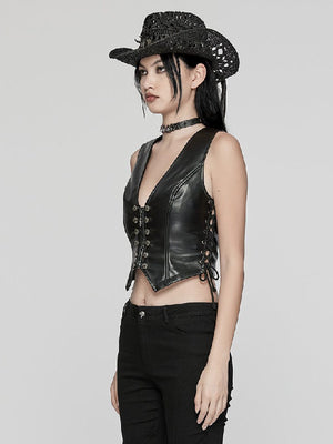 PUNK RAVE LACE UP LEATHER VEST OY-1644MJF