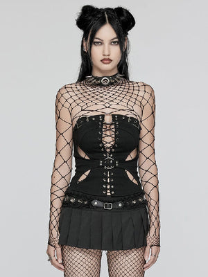 PUNK RAVE CUT OUT BUCKLE LACE UP TOP WS-653YDF