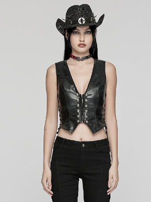 PUNK RAVE LACE UP LEATHER VEST OY-1644MJF