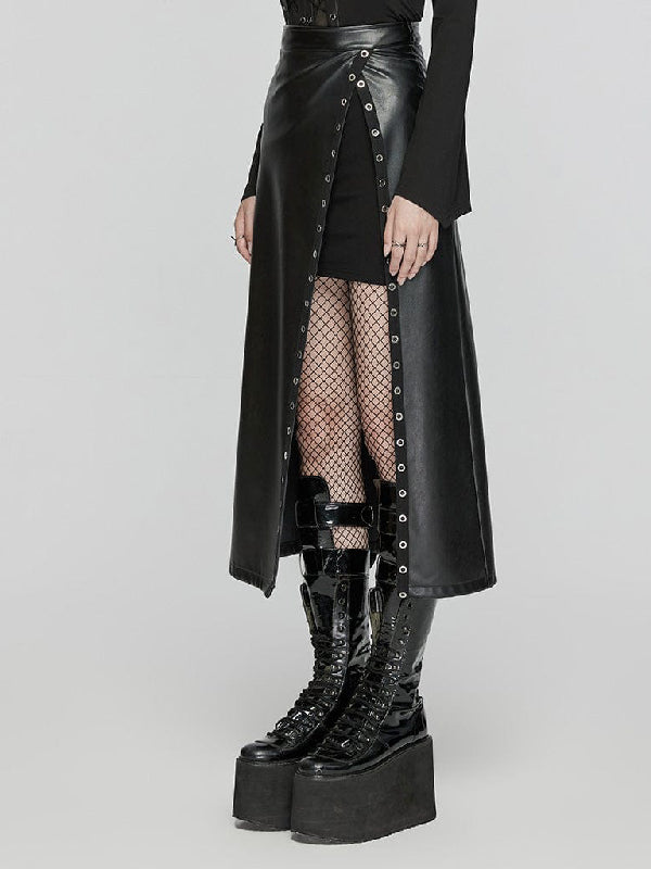 PUNK RAVE EYELET SPLIT FAUX LEATHER SKIRT OPQ-1573BQF