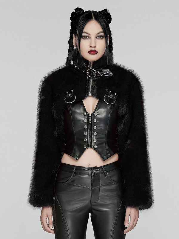 PUNK RAVE BLACK CROP FAUX FUR COAT WY-1664XDF