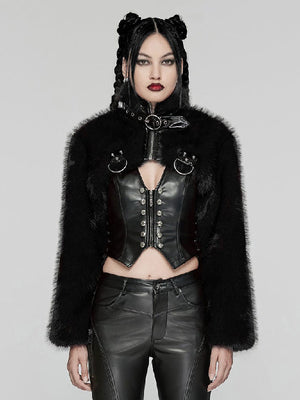 PUNK RAVE BLACK CROP FAUX FUR COAT WY 1664XDF