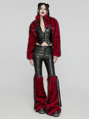 PUNK RAVE CROP FAUX FUR COAT RED WY-1664XDF