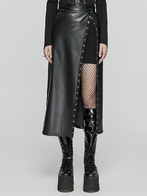 PUNK RAVE EYELET SPLIT FAUX LEATHER SKIRT OPQ-1573BQF