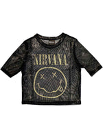 NIRVANA YELLOW HAPPY FACE MESH CROP