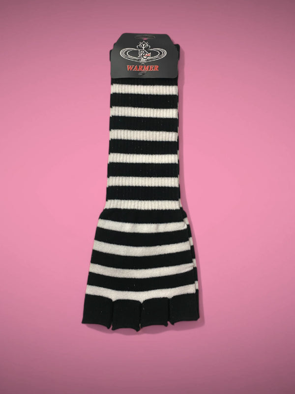 BLACK WHITE STRIPES FINGERLESS GLOVES