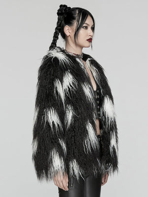 PUNK RAVE BLACK WHITE FAUX FUR COAT WY-1668XCF