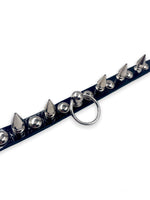 FUNK PLUS PATENT CHOKER WITH ROUND STUDS, SPIKES AND RING FCK446