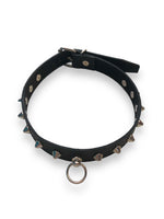 BLACK CHOKER WITH RING AND MINI SPIKES