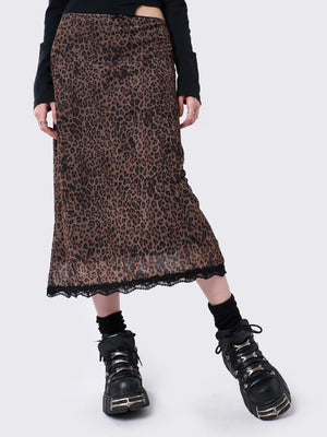 MINGA LONDON NALA LEOPARD MESH MIDI SKIRT