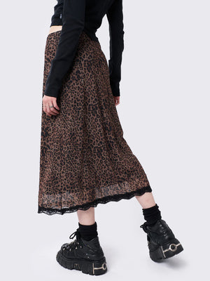 MINGA LONDON NALA LEOPARD MESH MIDI SKIRT