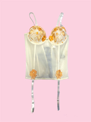 SECOND HAND WHITE CORSET TOP WITH ORANGE FLOWERS