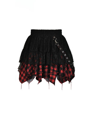 DARK IN LOVE REBEL GIRL LACE PLAID SKIRT KW241