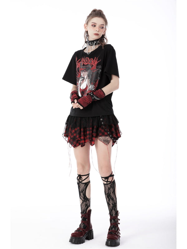 DARK IN LOVE REBEL GIRL LACE PLAID SKIRT KW241