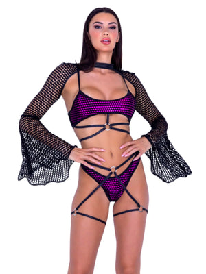 ROMA COSTUME STRAPPY FISHNET CROPPED TOP WITH SHIMMER 6495