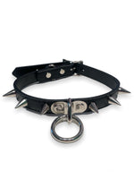 FUNK PLUS BLACK VEGAN RING AND SPIKES CHOKER STITCHED CK173