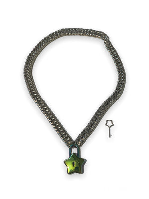 FUNK PLUS STAR LOCK CHAIN NECKLACE FC393 RAINBOW