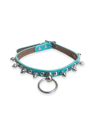 FUNK PLUS TURQUOISE SLIM CHOKER WITH ROUND STUDS, SPIKES AND RING FCK444