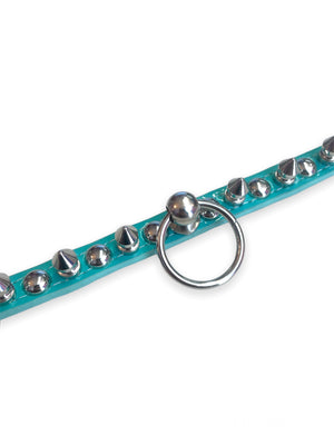 FUNK PLUS TURQUOISE SLIM CHOKER WITH ROUND STUDS, SPIKES AND RING FCK444