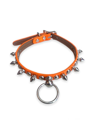 FUNK PLUS ORANGE SLIM CHOKER WITH ROUND STUDS, SPIKES AND RING FCK444