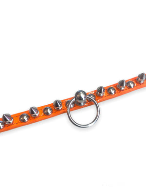 FUNK PLUS ORANGE SLIM CHOKER WITH ROUND STUDS, SPIKES AND RING FCK444