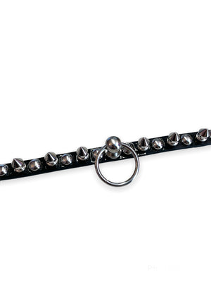 FUNK PLUS BLACK PATENT SLIM CHOKER WITH ROUND STUDS, SPIKES AND RING FCK444