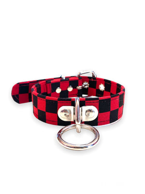 FUNK PLUS BLACK RED CHECK CHOKER WITH RING FCK266